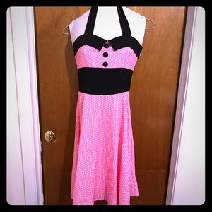 1950s Vintage Style Swing Pink Polka Dot Dress
